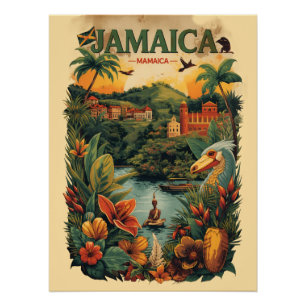 Vintage Style Jamaica Travel Illustration Poster