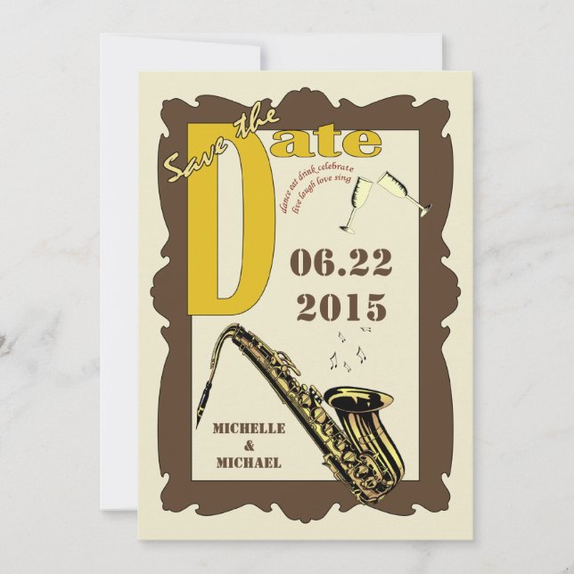 Vintage Style Jazz Save the Date Invitation (Front)