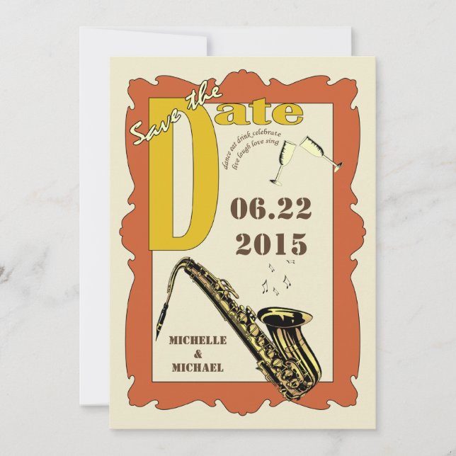 Vintage Style Jazz Save the Date Invitation (Front)