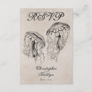 Vintage Style Jellyfish Beach Wedding RSVP Card