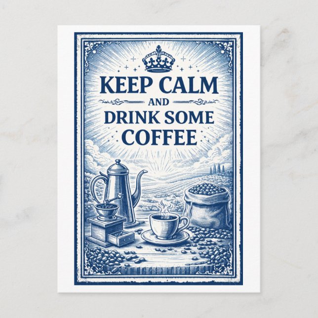 Vintage-Style "Keep Calm" Coffee Postcard (Front)