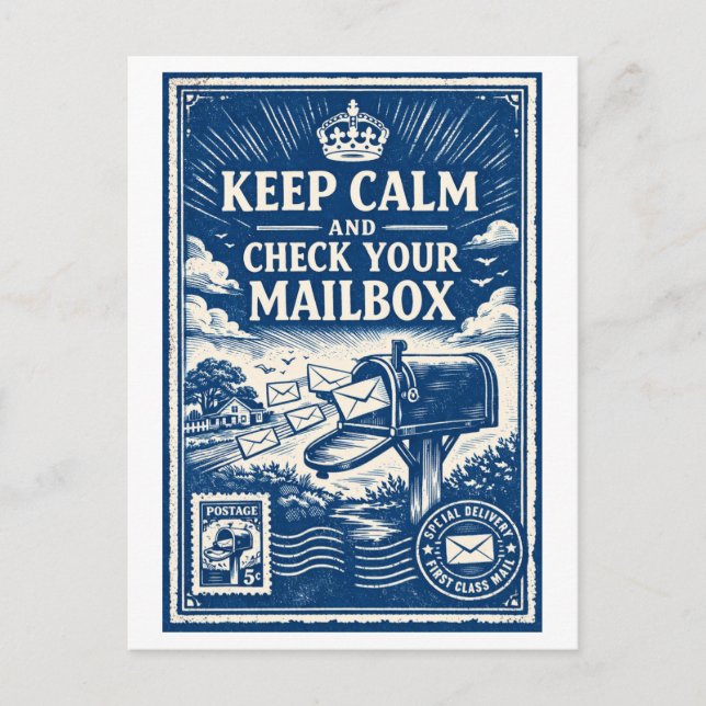 Vintage-Style "Keep Calm" Mailbox  Postcard (Front)