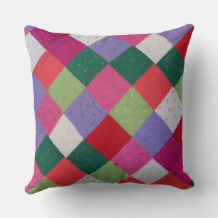 vintage style knitted patchwork squares colourful throw pillow