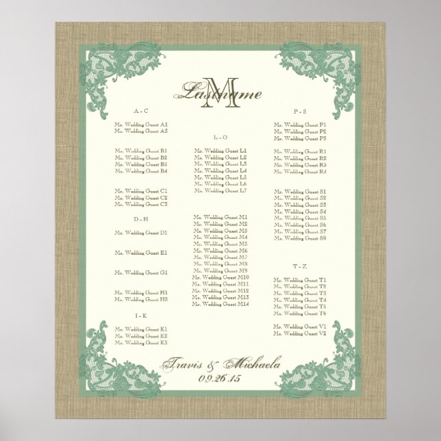 Vintage Style Lace Design Sage Green AZ Poster (Front)
