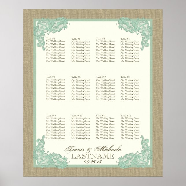 Vintage Style Lace Design Seafoam Green Poster (Front)