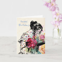 Vintage style Lady reading Book Birthday