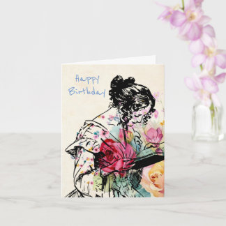 Vintage style Lady reading Book Birthday Card