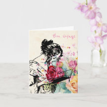 Vintage style Lady reading Book bon voyage Card