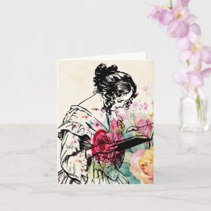 Vintage style Lady reading Book Card
