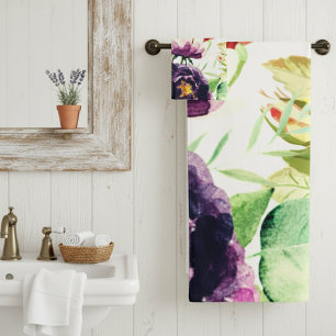 Vintage Style Large Watercolor Flowers Bath Towel Set