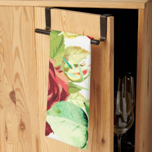 Vintage Style Large Watercolor Flowers Kitchen Towel