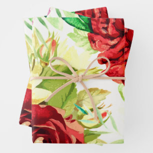 Vintage Style Large Watercolor Flowers Wrapping Paper Sheet