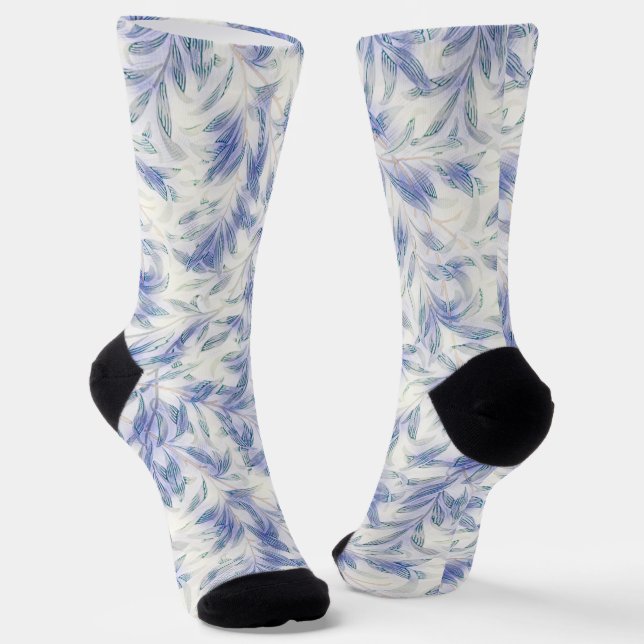 Vintage Style Leaf Pattern Crazy Socks in Blue (Angled)