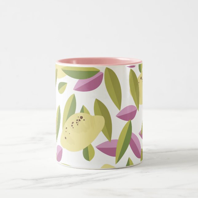 Vintage style lemon pattern Two-Tone coffee mug (Center)