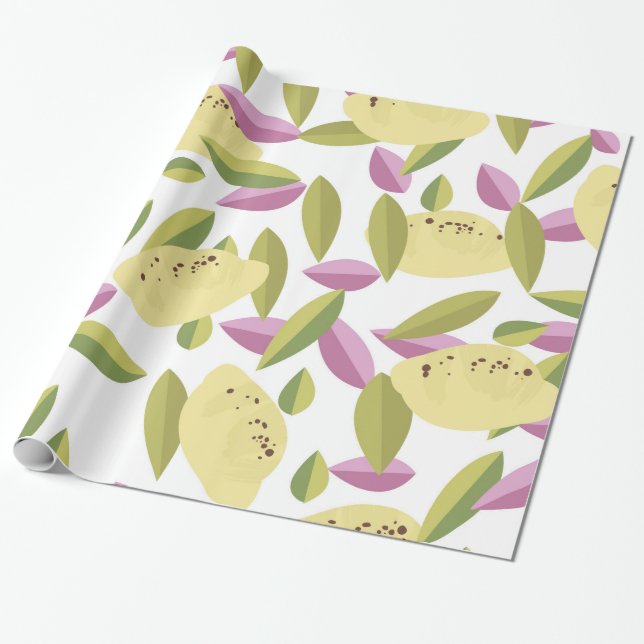 Vintage style lemon pattern wrapping paper (Unrolled)