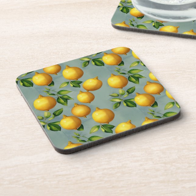 Vintage Style Lemons Pattern Wallpaper Art Coaster (Left Side)