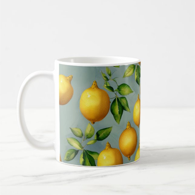 Vintage Style Lemons Pattern Wallpaper Art Coffee Mug (Left)