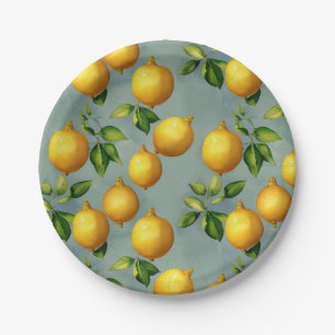 Vintage Style Lemons Pattern Wallpaper Art Paper Plate