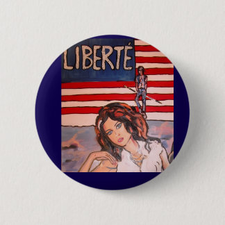 Vintage Style Liberté Portrait with American Flag 2 Inch Round Button