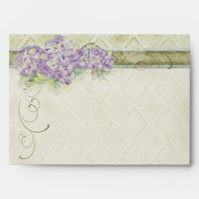 Vintage Style Lilac Hydrangea - Wedding Envelopes (Front)