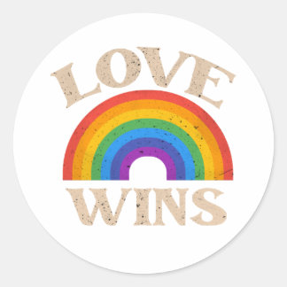 Vintage Style Love Wins Rainbow LGBTQ Pride  Classic Round Sticker