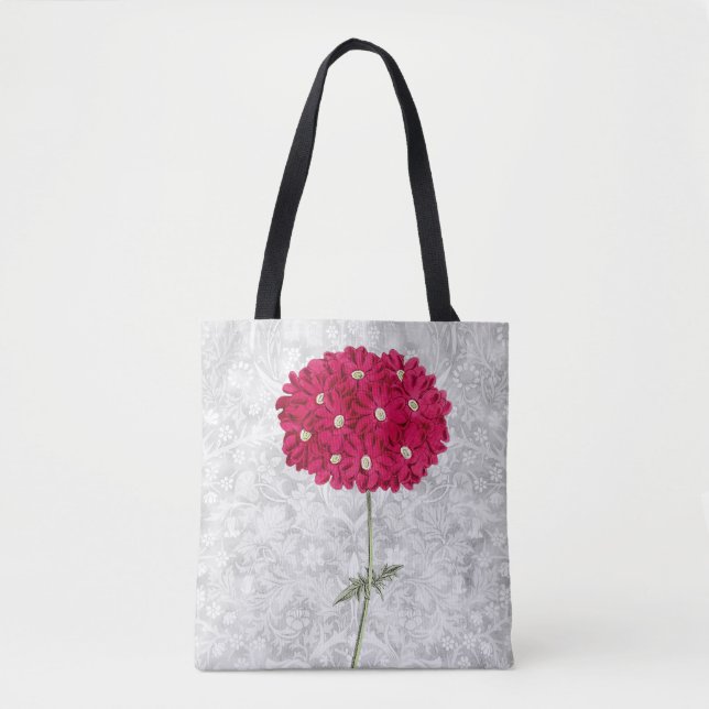 Vintage Style Magenta Hydrangea Flower Tote Bag (Front)