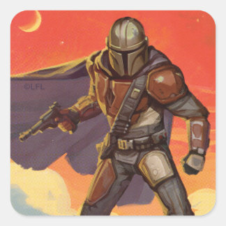 Vintage Style Mandalorian Halftone Art Square Sticker