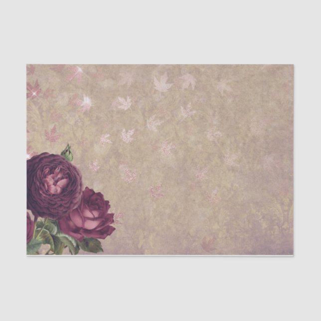 Vintage Style Mauve Rose and Leaf Tissue Paper (Front)