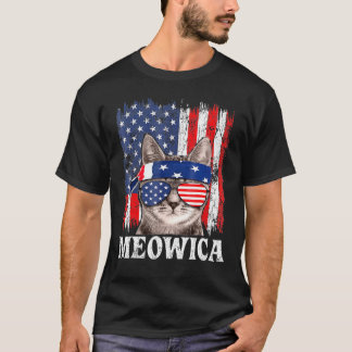 Vintage Style Meowica Cat 4th Of July American Fla T-Shirt