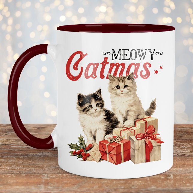 Vintage Style Meowy Catmas Cat Christmas Mug (Creator Uploaded)