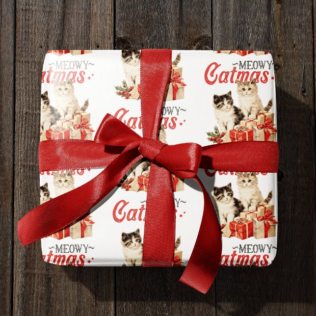 Vintage Style Meowy Catmas Cat Christmas Wrapping Paper (Creator Uploaded)