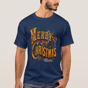 Vintage Style Merry Christmas Holiday Greeting T-Shirt