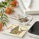 Vintage Style Merry Christmas Keychain<br><div class="desc">A vintage style merry christmas scene with a tree a snowman and a reindeer. This design looks really effective on these Keychain</div>
