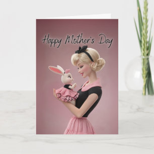 Vintage Style Mom Holding Bunny Happy Mother’s Day Card