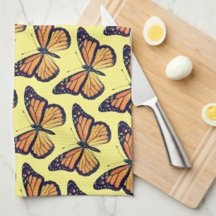 Vintage Style Monarch Butterfly Yellow Kitchen Towel