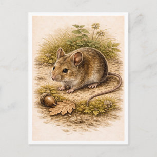 Vintage-Style Mouse Illustration Postcard