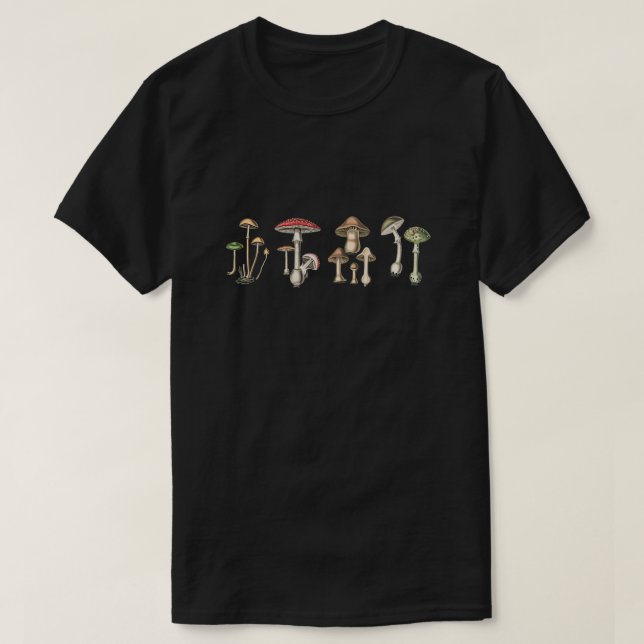 Vintage Style Mushrooms T-Shirt (Design Front)