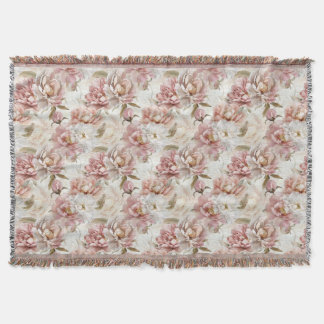 Vintage style neutral floral pattern throw blanket