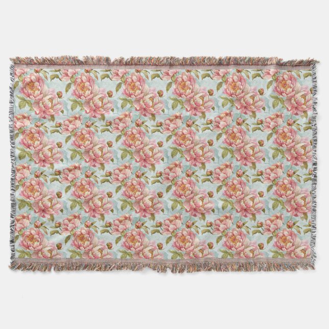 Vintage style neutral floral pattern throw blanket (Front)