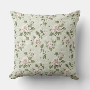 Vintage style neutral floral pattern throw pillow
