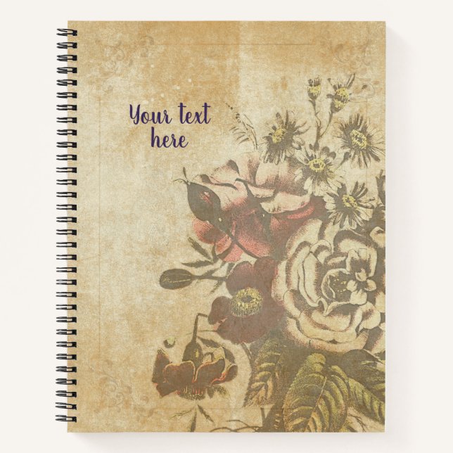 Vintage-Style Notebook with Bengal Roses Design (Front)