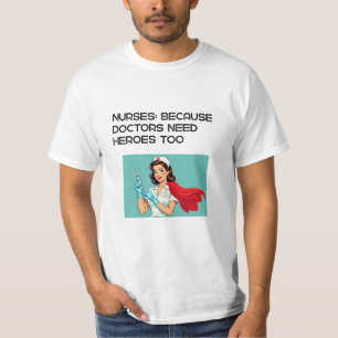 Vintage-Style Nurse Illustration with Red Cape and T-Shirt