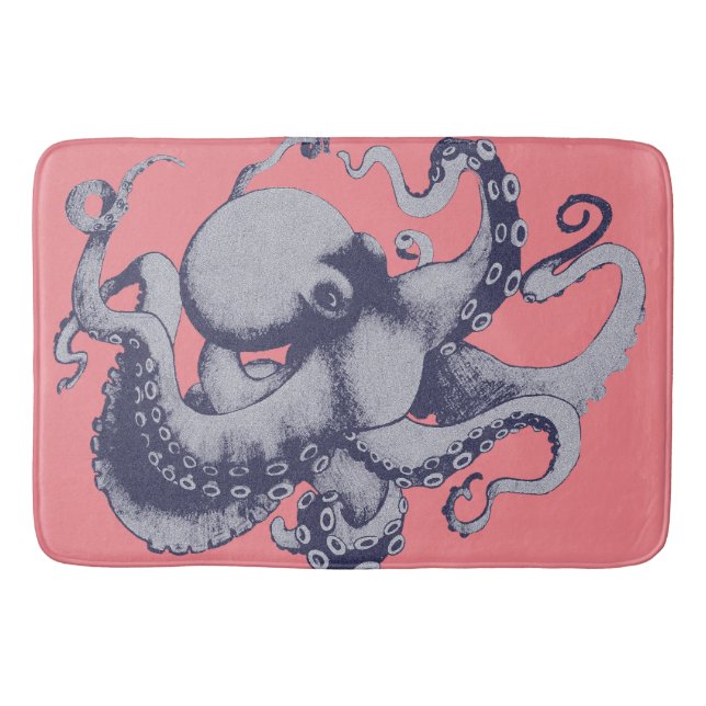 Vintage Style Octopus Custom Bath Mat (Front)