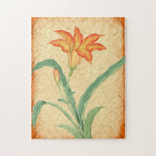 Vintage Style Orange Lily Flower Floral Puzzle