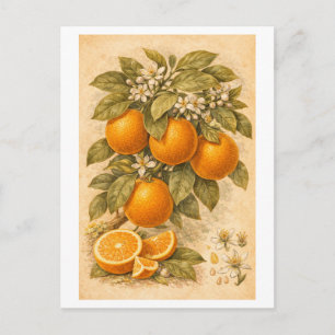 Vintage-Style Oranges Botanical Illustration Postcard
