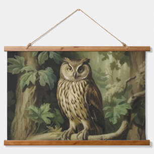 Vintage Style Owl in Enchanted Forest Hanging Tapestry