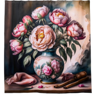 Vintage Style Painting of Bouquet of Flowers Vase 