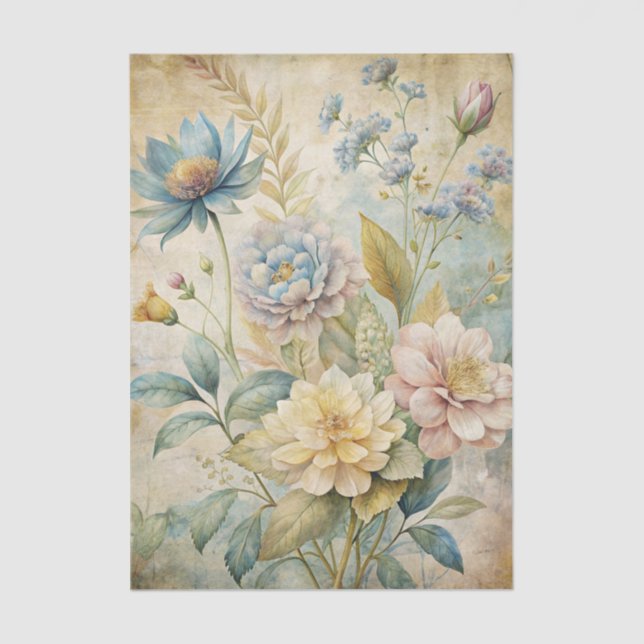 Vintage Style Pastel Botanical Flowers Background Tissue Paper (Front)