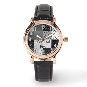 vintage style patchwork fabric design black white watch