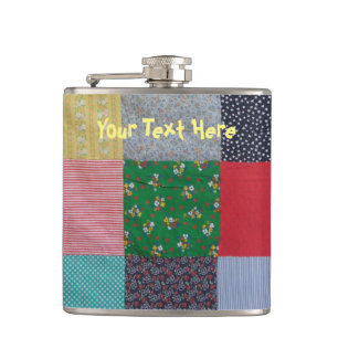 vintage style patchwork fabric design colourful hip flask
